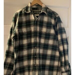 Field & Stream Heavy Flannel Cotton Shirt Men's Lg Tall Green‎ Plaid Button Down